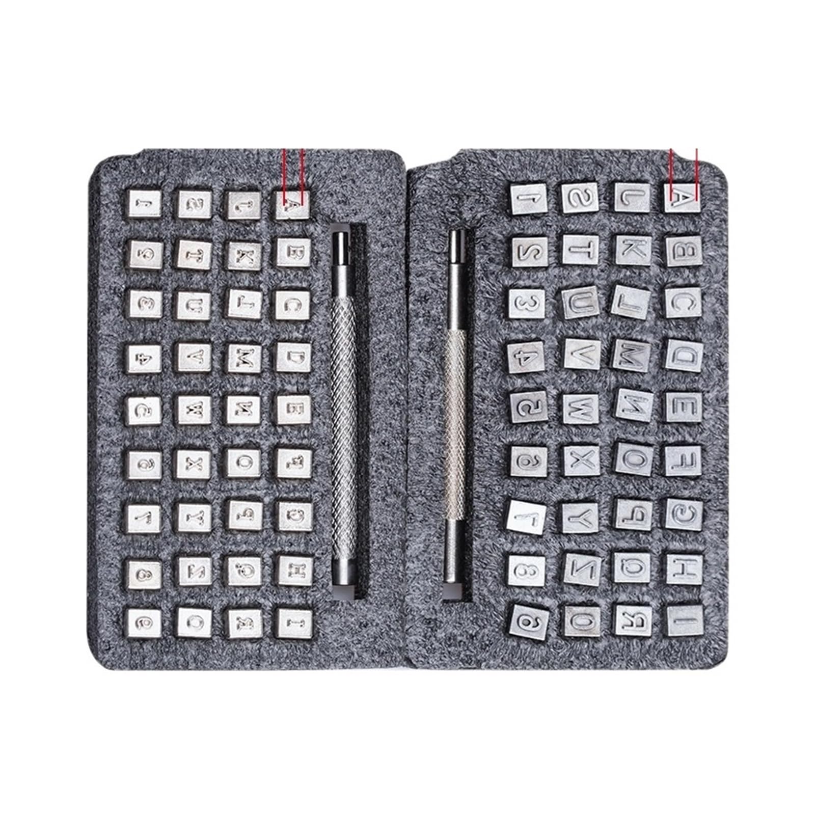 Zahlen- und Buchstabenstempelset, Leder-Buchstaben-Stempel-Set, Großbuchstaben, Zahlen, for Selbermachen, Logo-Stanzen, 4 mm/6 mm, Metall(Size (4-6) mm (74Pcs))