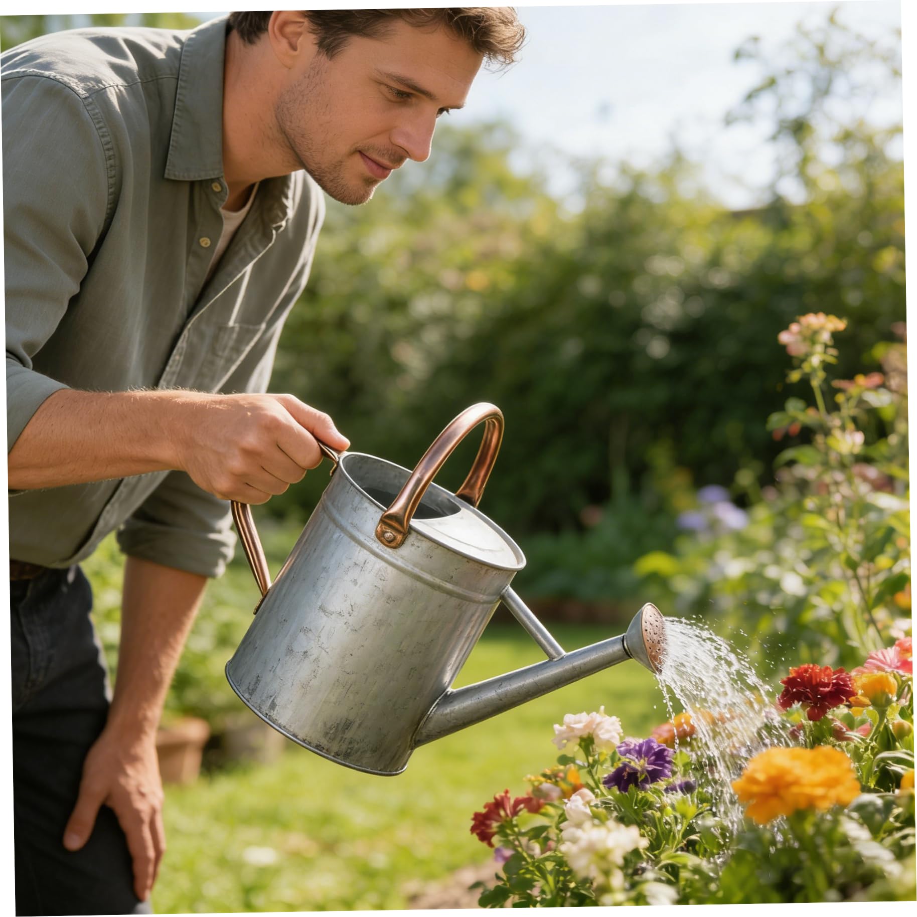 Arrosoir en Acier Inoxydable, Grand arrosoir en métal de 1, 3 gallons/5 L avec Bec Amovible et 2 poignées pour Plantes d'extérieur et d'intérieur, Argent