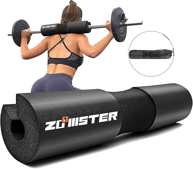 Zoomster Barbell Squat Pad, Olympic Barbell Pad for Standard and Olympic Barbells with 2 Hook & Loop Straps, Foam Pad for Weightlifting, Hip Thrusts, Squats and Lunges