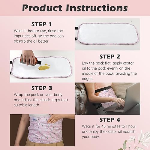 Miniatura 6 de Pedobi Paquete de 2 unidades de aceite de ricino de algodón orgánico para desintoxicación hepática, compresa de aceite de ricino reutilizable,