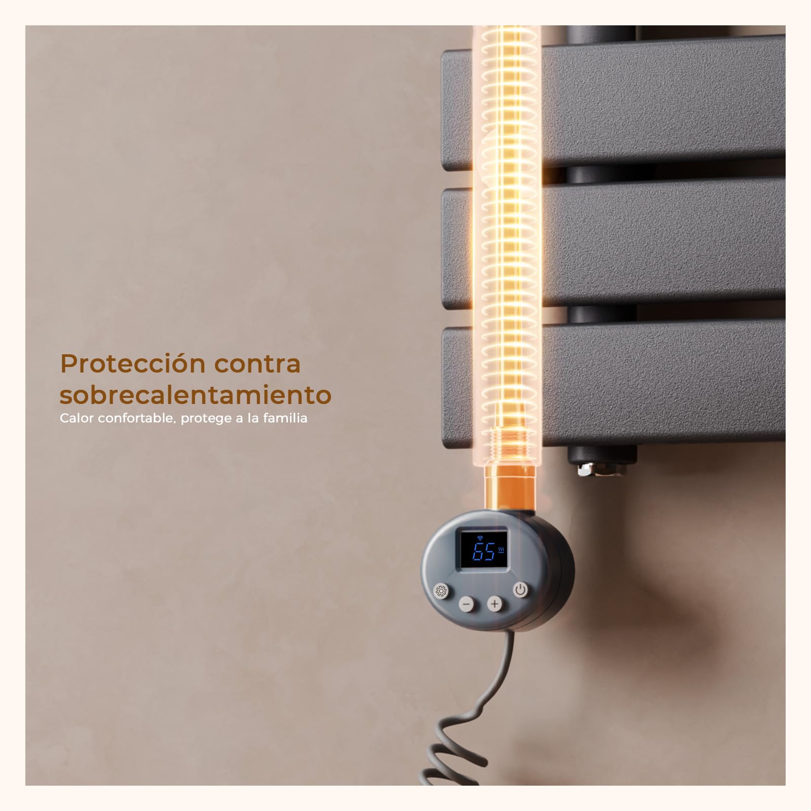 S'AFIELINA toallero eléctrico con termostato Antracita, 1041x400mm, 400W, radiador eléctrico para Toallas, Resistencia eléctrica, Temporizador, termoarredo para baño, Panel con conexión Lateral