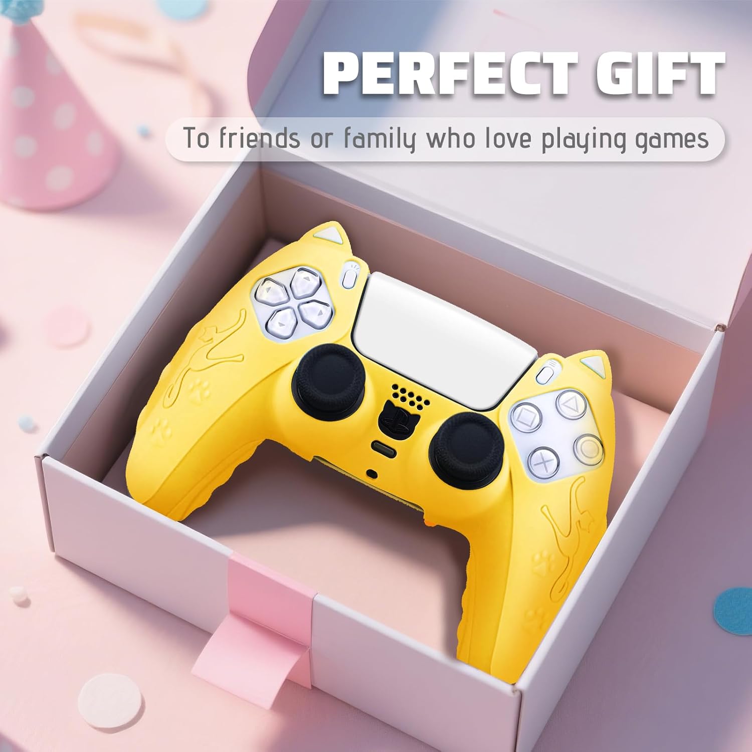 Silicone Controller Case for PlayStation 5, Non-Slip Grip Protector Accessories, PS5 Accessories Skin with 8 Joystick Caps (Yellow) - Image 6