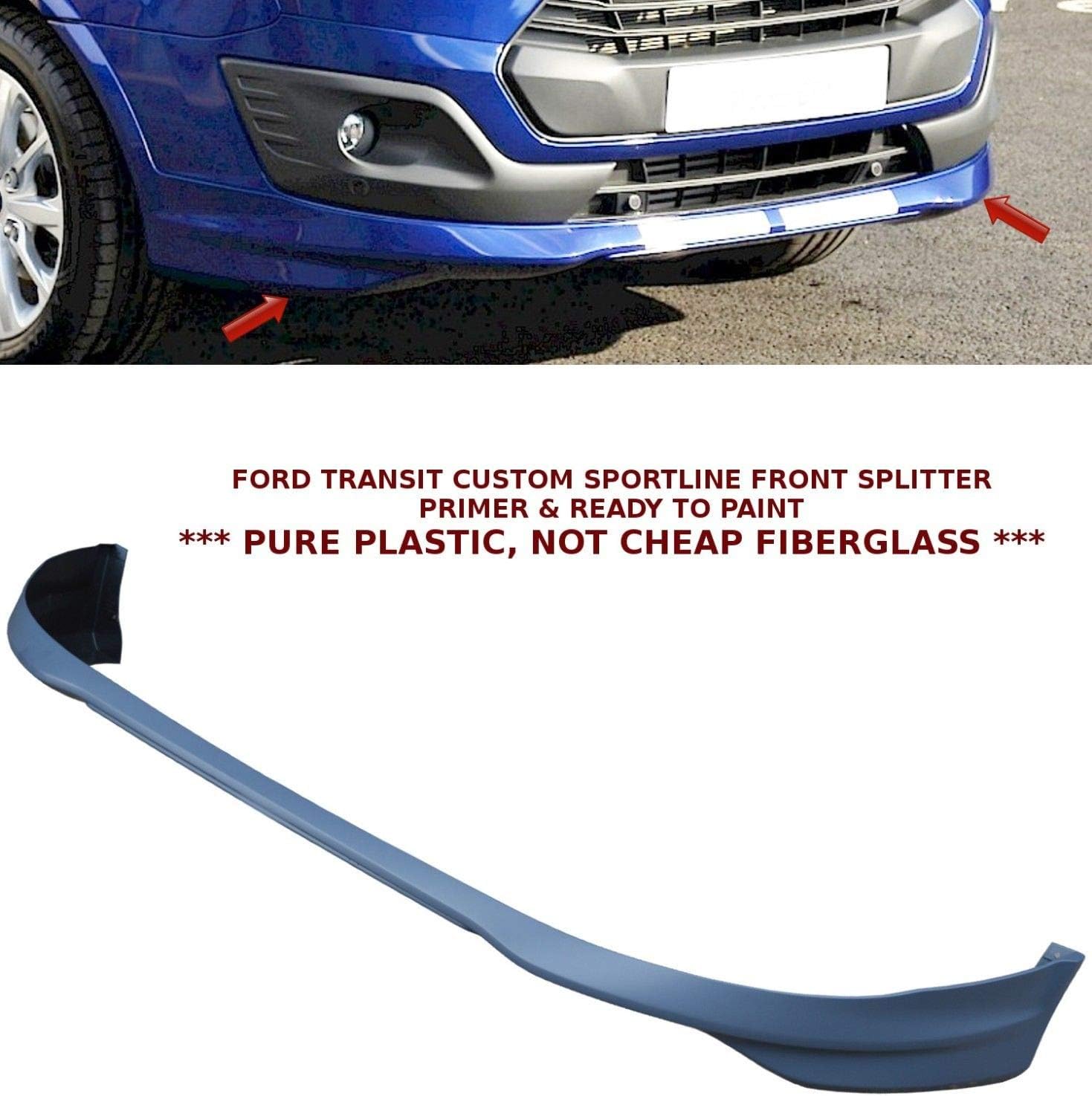 TRANSIT CUSTOM SPORTLINE TYPE FRONT BUMPER LIP SPOILER SPLITTER 15+ PRIMER