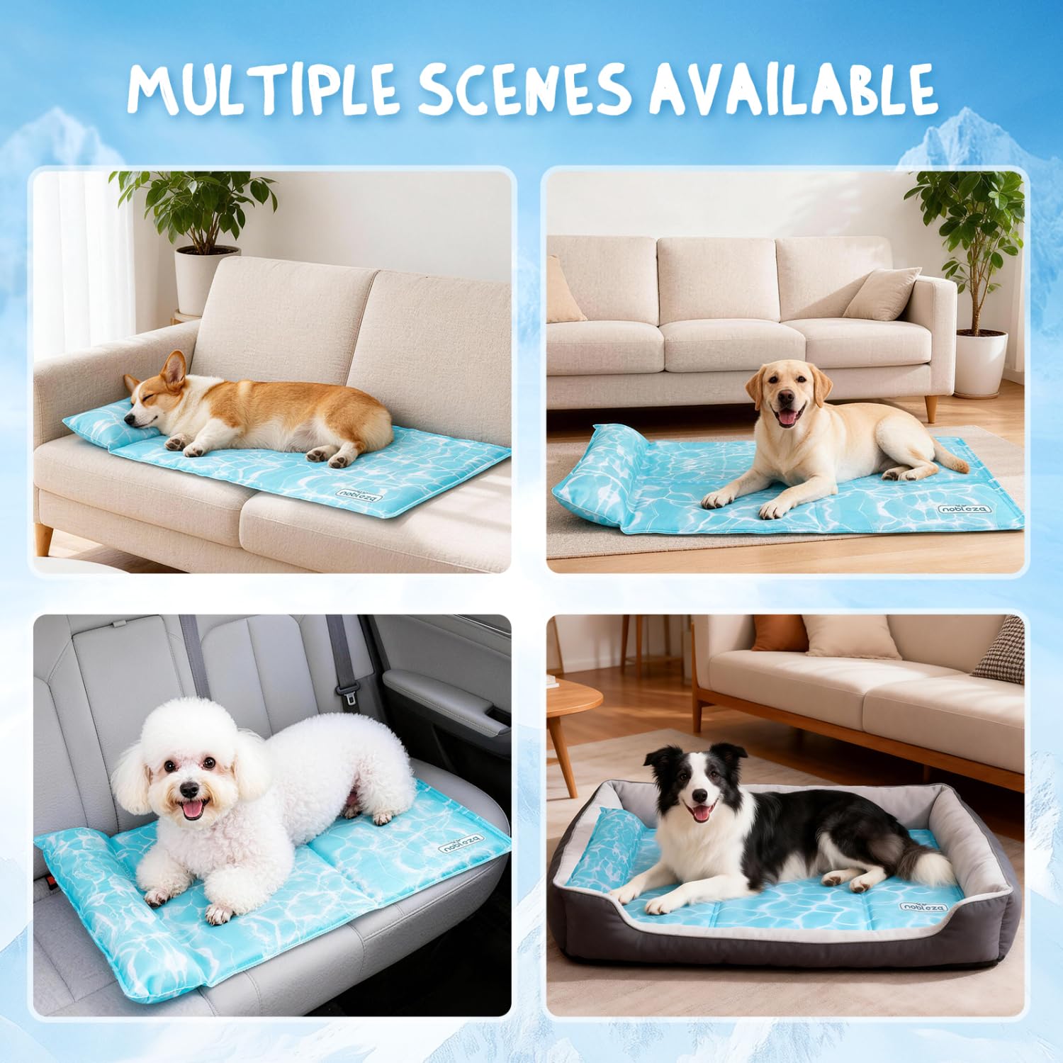 Nobleza Manta Cama Refrescante para Perros y Gatos, Alfombra Refrescante Perro Diseño con 6cm Almohada Cervical Añadida, Gel No Tóxico y Auto-Refrescante, Tela Oxford 300D Resistente, 102x50cm