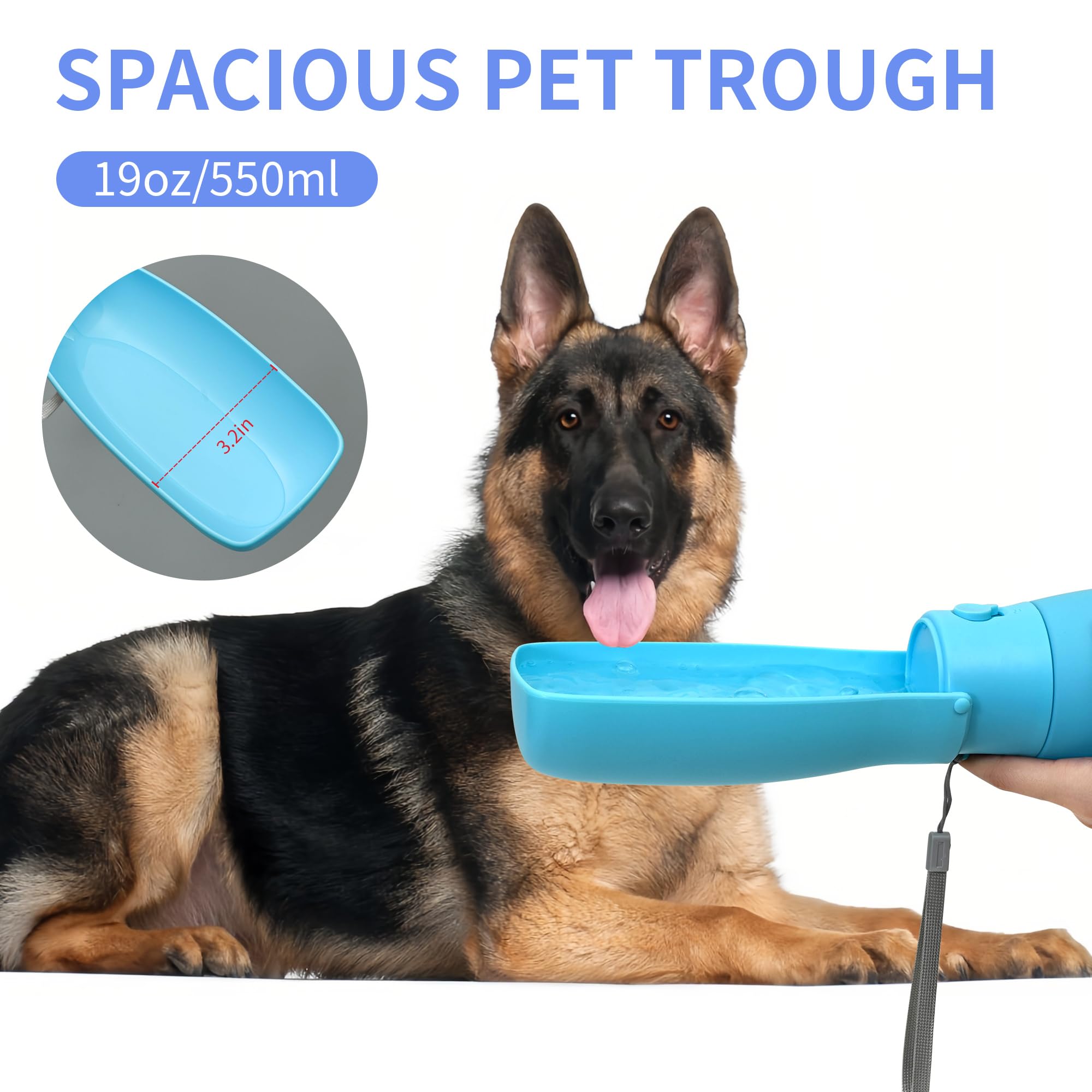 Botella de agua portátil para perros para caminar, 550 ml, botella de agua portátil de viaje para perros, cuenco a prueba de fugas, apto para lavavajillas, ligera, perfecta para senderismo y aventura
