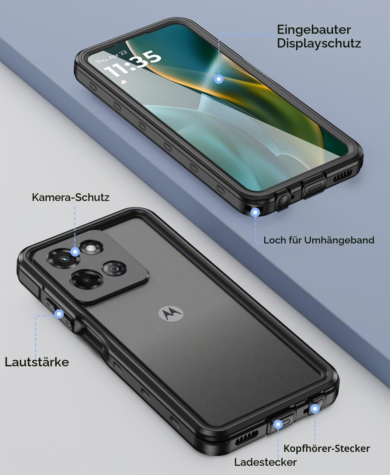 Beeasy für Motorola Moto G 5G 2025 Hülle, IP68 Wasserdicht Handyhülle Outdoor 360 Grad Schutzhülle, Stoßfest Staubdicht Wasserfest Panzerhülle Case mit Displayschutz, Schwarz