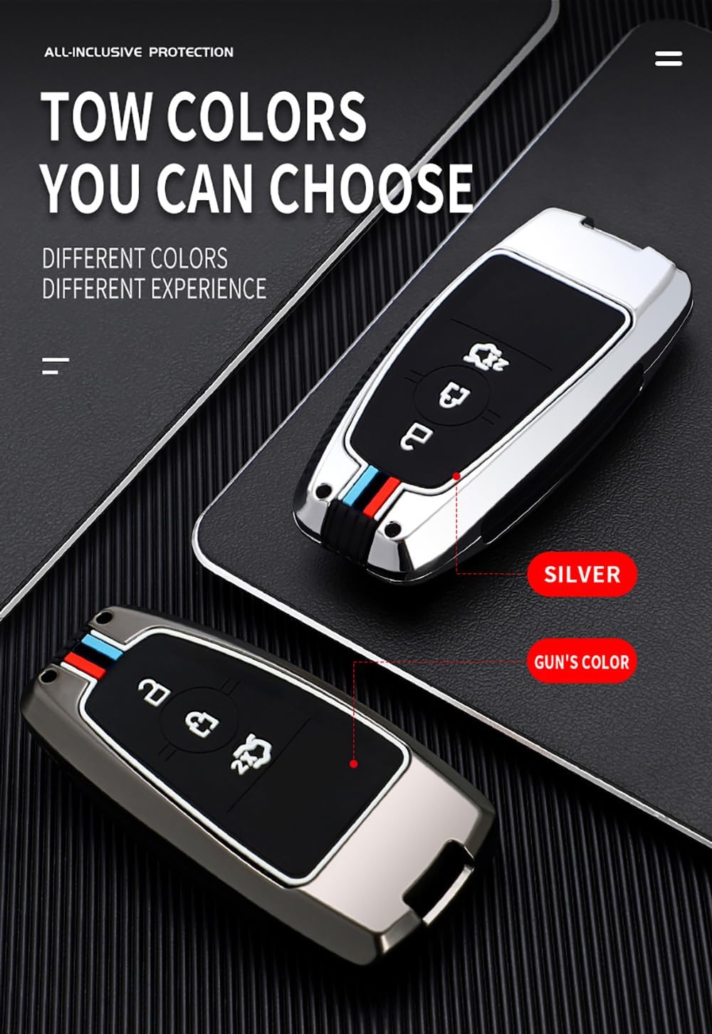 KUNIO Car Key Fob Cover Case Fit for Ford Mondeo Edge Expedition F-150 Explorer F-450 Key Protective Cover Keychain Zinc Alloy Key Holder 3 Buttons A Black