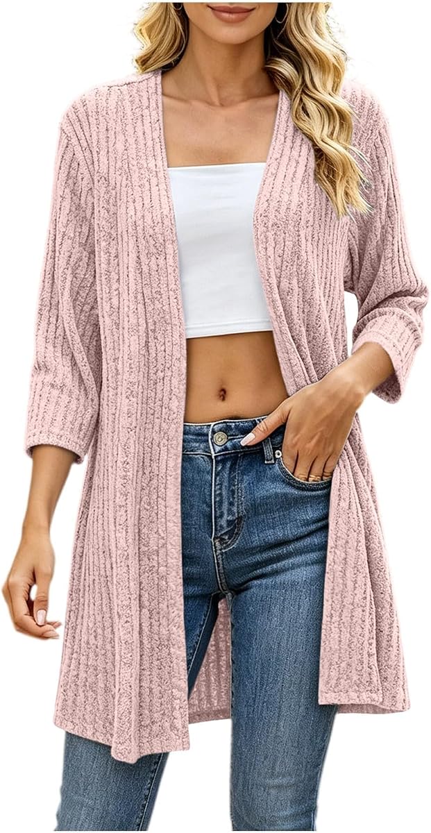 Lightweight Cardigans for Women Casual 3/4 Sleeve Open Front Coat Tops