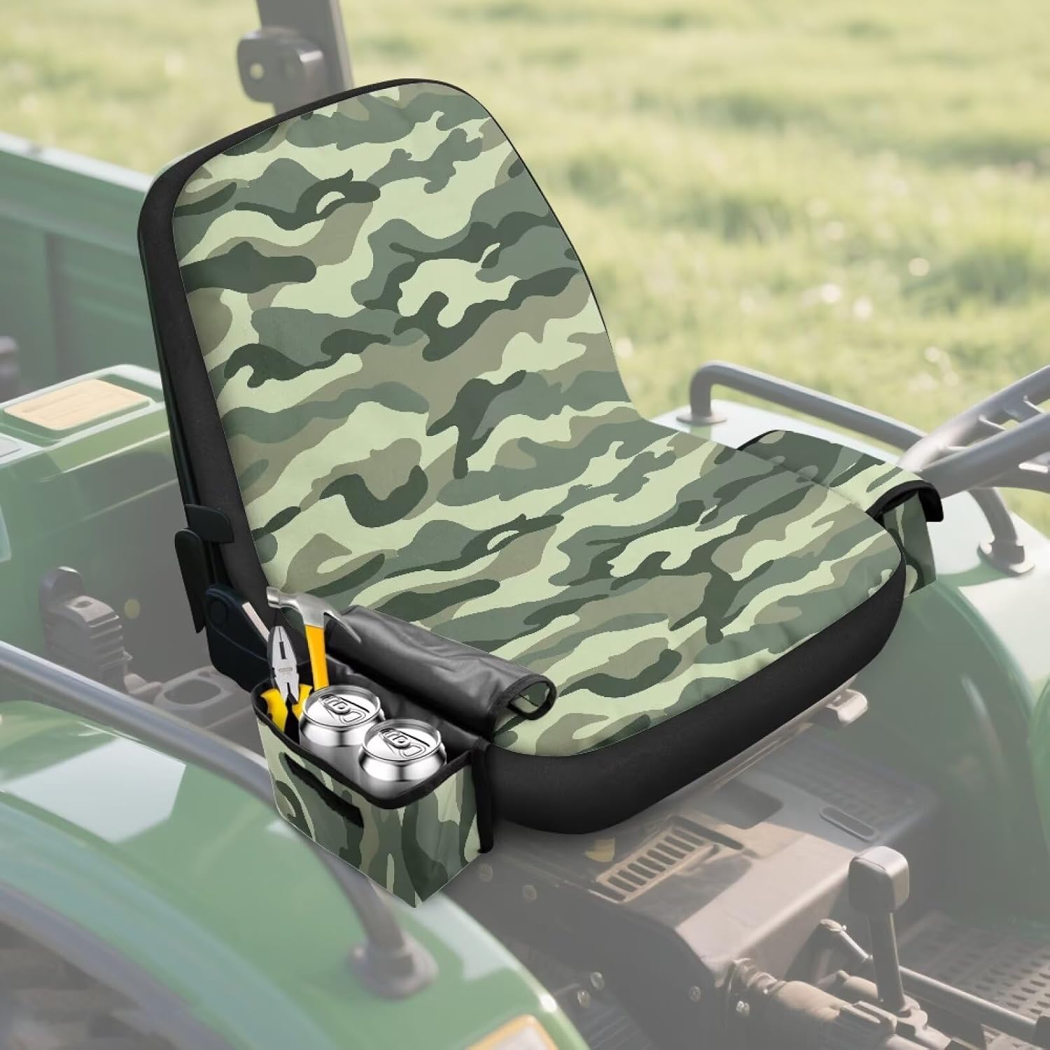 Bulopur Green Camouflage Tractor Seat Cover Protector All Weather Universal Riding Lawn Mower Seat Cover Fit for Craftsman Cub Cadet John Deere