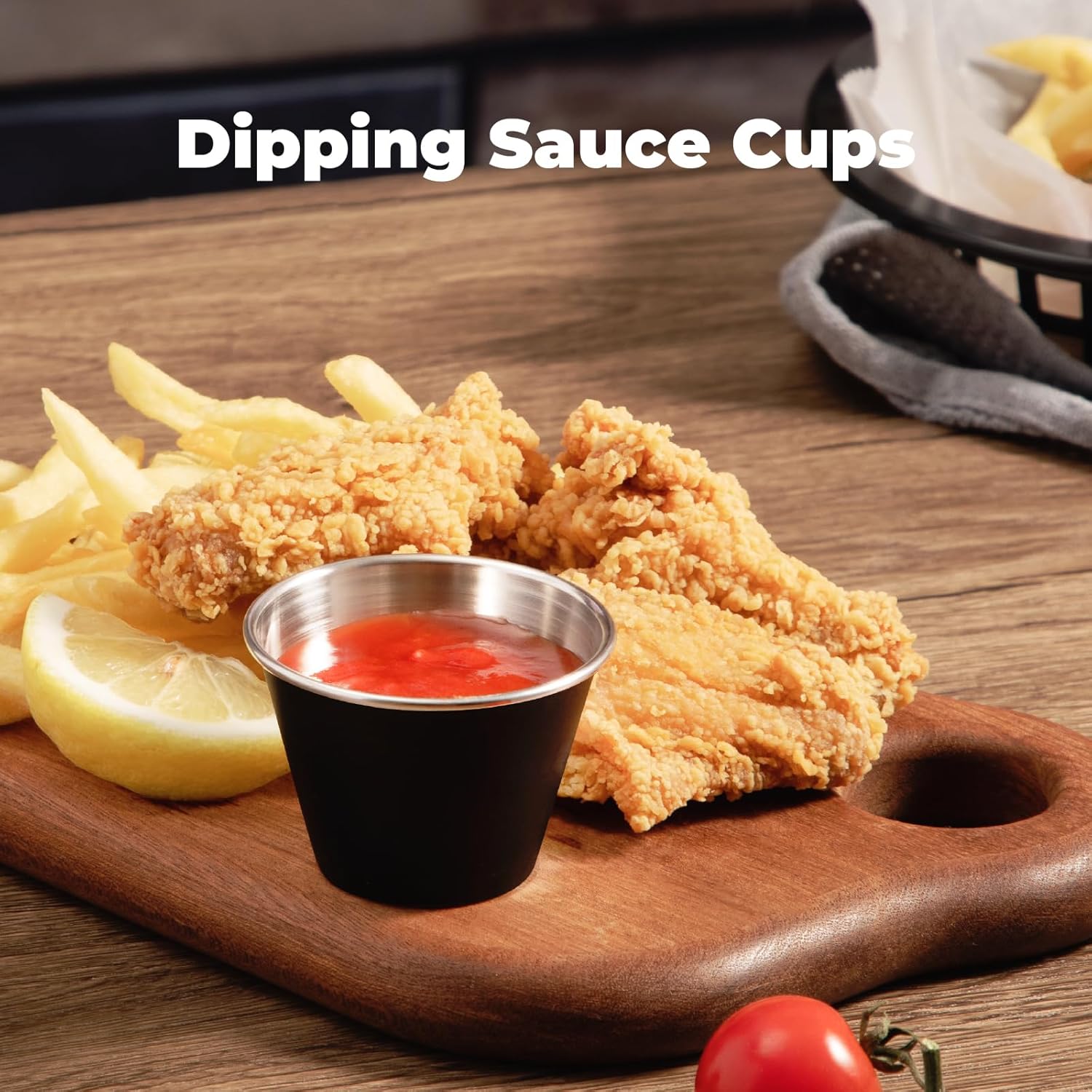 Fit Meal Prep [24 Pack 2.5 oz Stainless Steel Sauce Cups - Matte Black Individual Round Condiments Ramekins, Commercial Grade Safe/Portion Dipping Sauce Kitchen Set