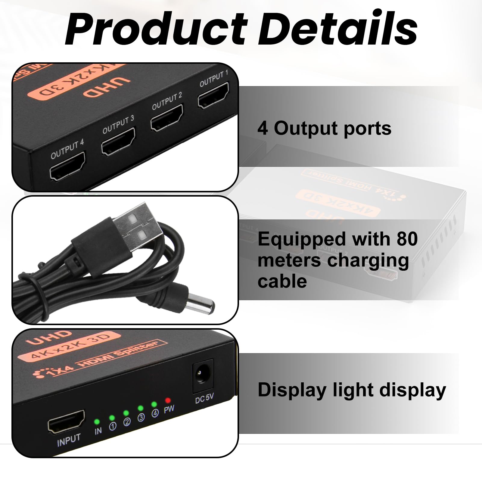 Splitter HDMI 1 Ingresso 4 Uscite: Distribuisci Segnale 4K A 30Hz Su 4 TV, Con Emulatore EDID - 3