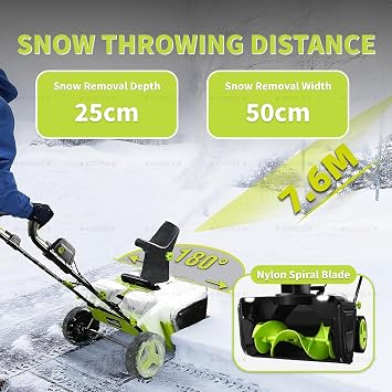 3500W corded electric push snow blower with LED headlight, 7.6-meter throwing distance, 50-centimeter snow clearing width, suitable for yards, playgrounds, and farms. 2batteries