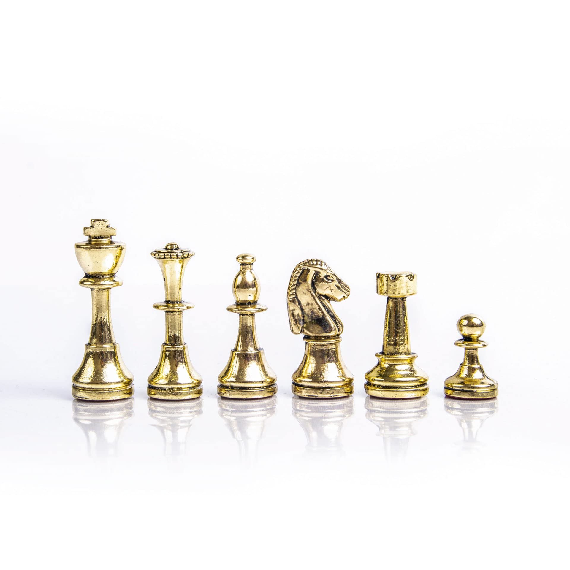 Staunton Petit jeu d'échecs classique en métal – Laiton nickel – Sans échiquier