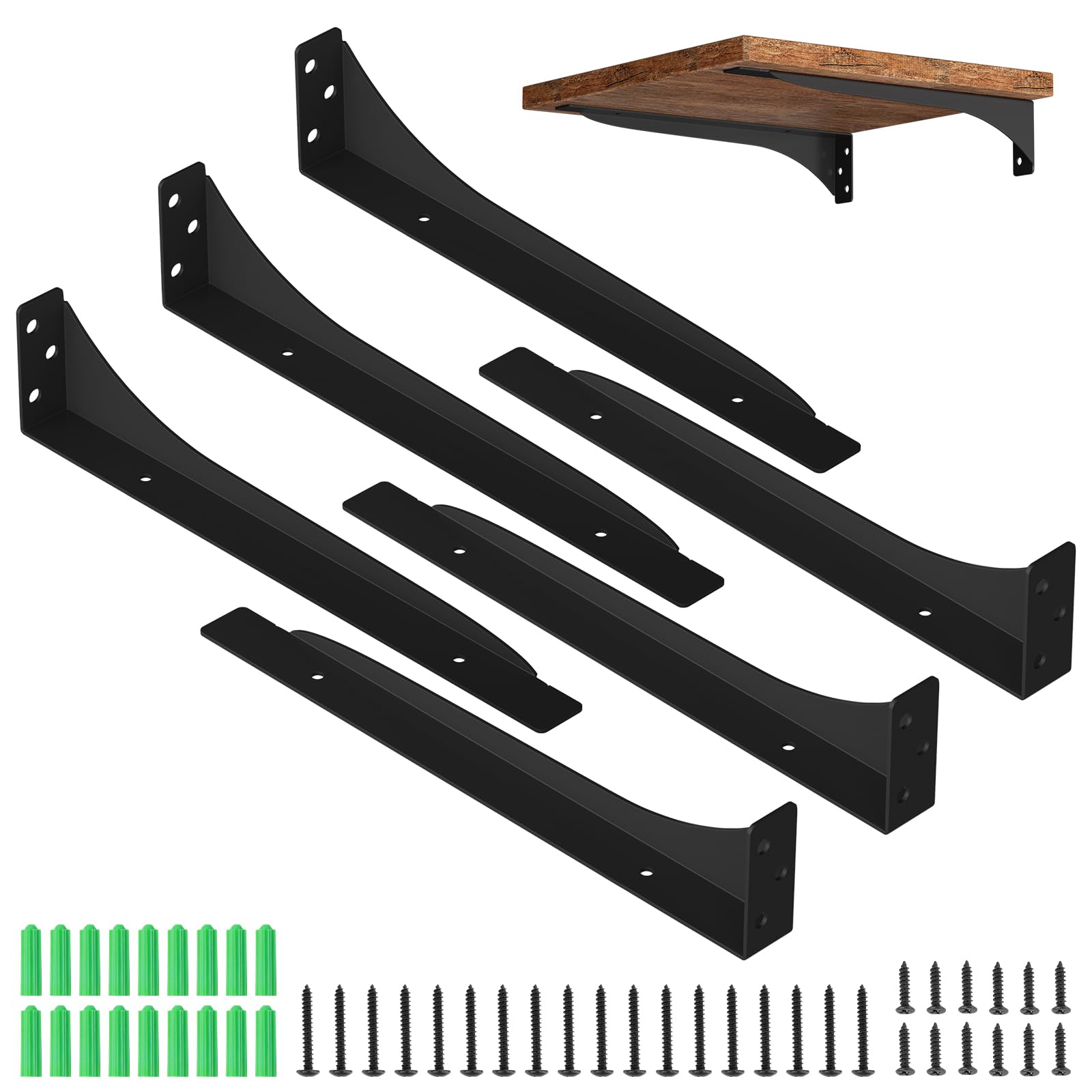 Mordx Heavy Duty Metal Brackets - 6pcs, 90° Wall Mount, Floating Shelf Brackets (Black, 20CM)