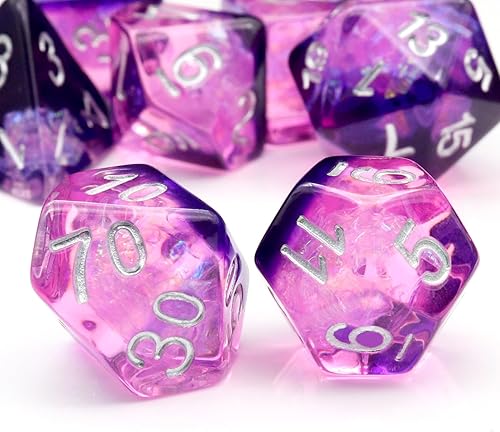 Miniatura 3 de Haxtec DND - Juego de dados poliédricos de resina morada con inclusiones de Mylar iridecentes, compatibles con Dungeons and Dragons TTRPG D&D Gifts