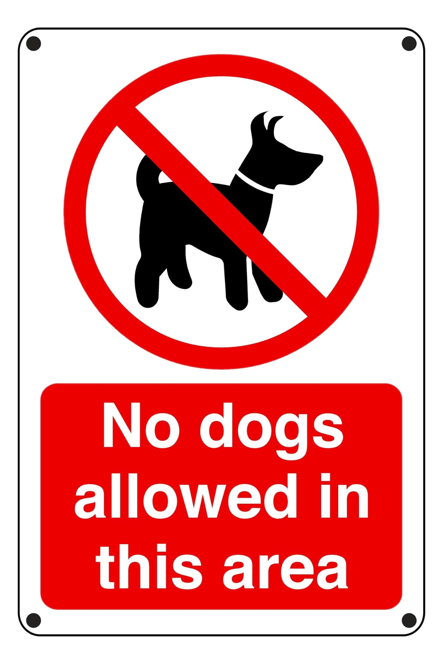 No Dogs Allowed In This Area - safety sign- 3mm Pre-Drilled Aluminium Dibond for indoor/outdoor usage (300mm x 200mm) 7m Viewing Distance.