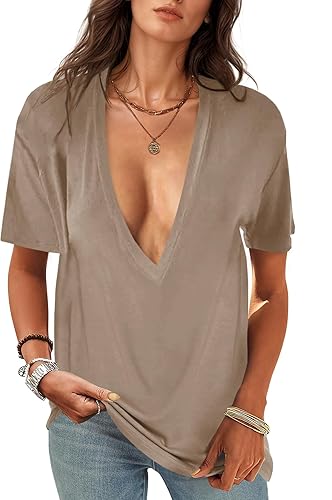 UNCLECAT Womens Deep V-Neck T Shirts Sexy Short Sleeve Tops