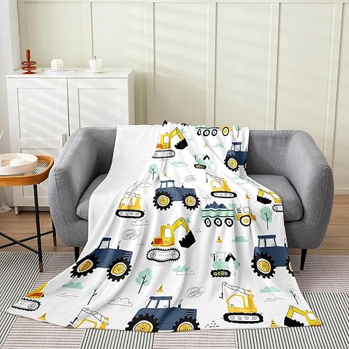 Miniatura 1 de Manta de tractor, manta de camión de dibujos animados para niños y adolescentes, manta de lana de tractor de construcción, manta de franela para