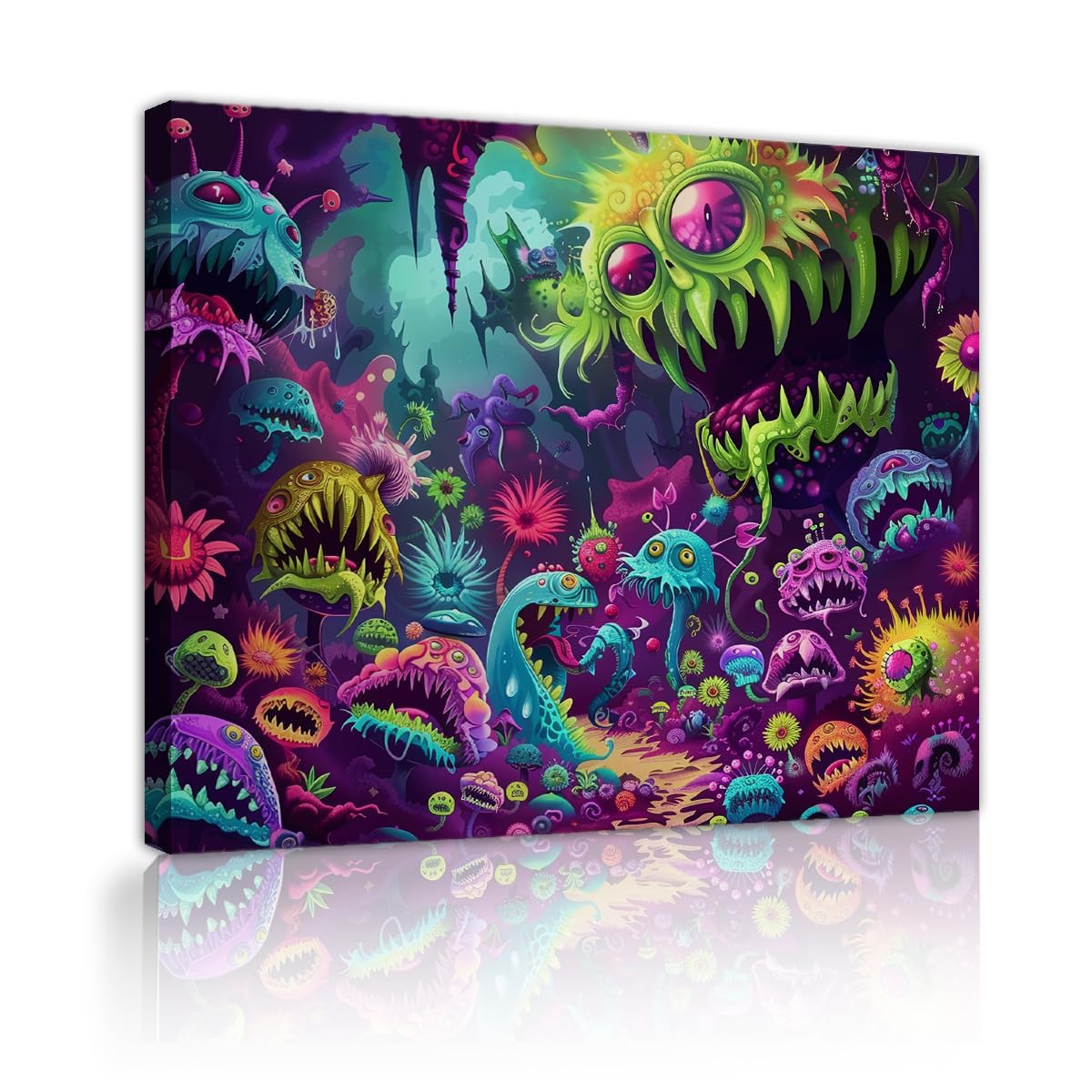 YUNART Abbotcy Psychedelic Monster Wall Art Trippy Skull Posters Psychedelic Alien Plant Jungle Prints for Kids Bedroom Living Room Gamers 80x105cm Innerframe
