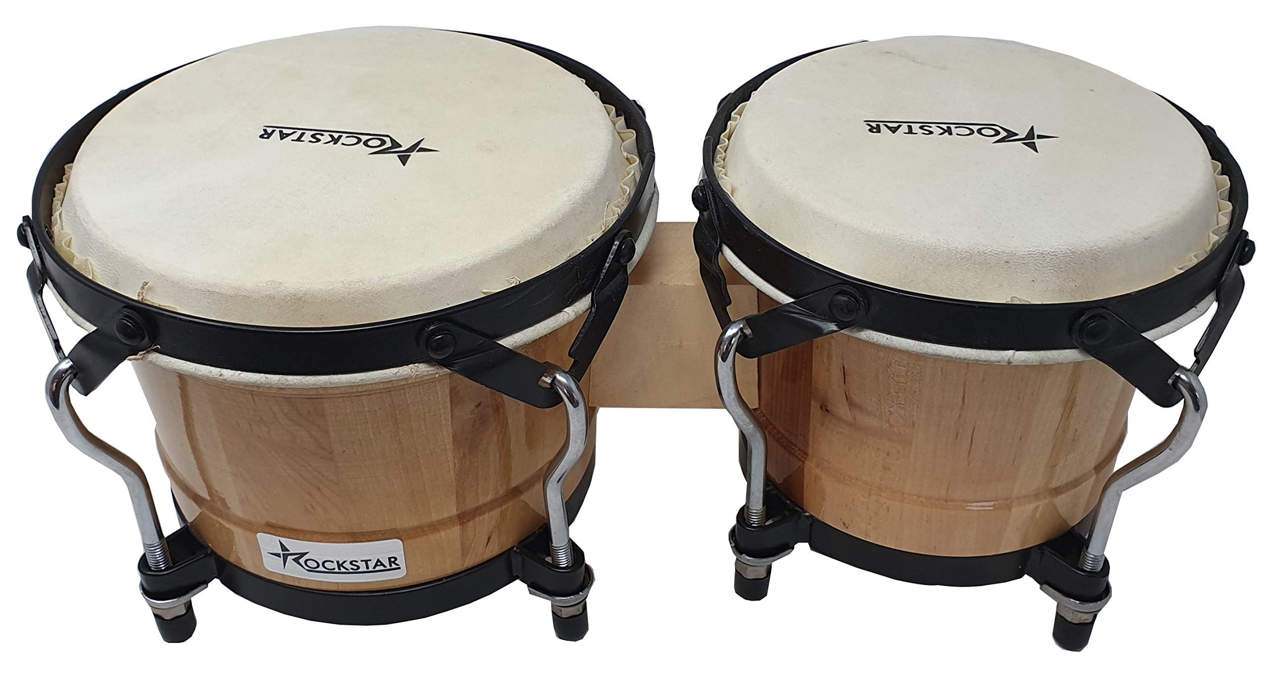 Rockstar - Bongos de Madera y Metal Color Natural BO650NT 7" y 8,5" Afinables Parche Piel Bufalo - Rockmusic