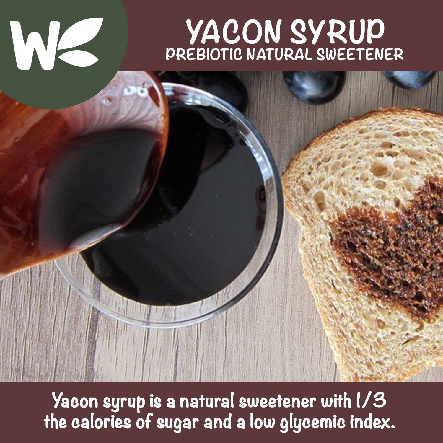 Peruvian Yacon Syrup a 100% Natural Sweetener - Low Glycemic Index - Vegan - Organic - Substitute for Sugar, Honey and Molasses - Packed with FOS (fructooligosaccharide) a Prebiotic Fiber and Inulin - In an Easy Squeeze Dripless Bottle by Wholefort - Image 3