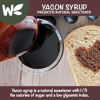 Peruvian Yacon Syrup a 100% Natural Sweetener - Low Glycemic Index - Vegan - Organic - Substitute for Sugar, Honey and Molasses - Packed with FOS (fructooligosaccharide) a Prebiotic Fiber and Inulin - In an Easy Squeeze Dripless Bottle by Wholefort