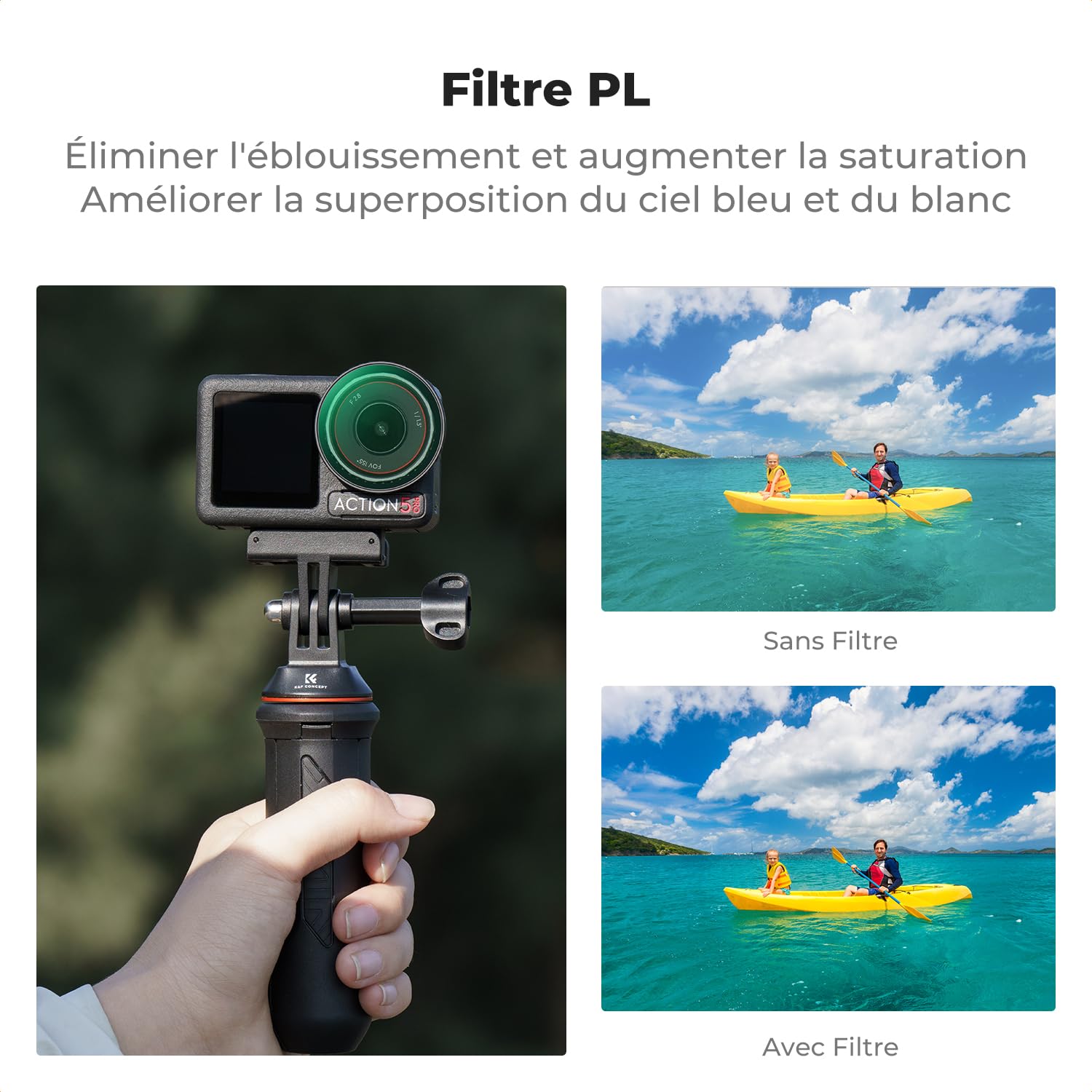 K&F CONCEPT Filtres CPL Polarisant Snap-on Compatible avec DJI 0smo Action 3/4/5 Pro HD Nano-revêtements Étanche Anti des Rayures Léger