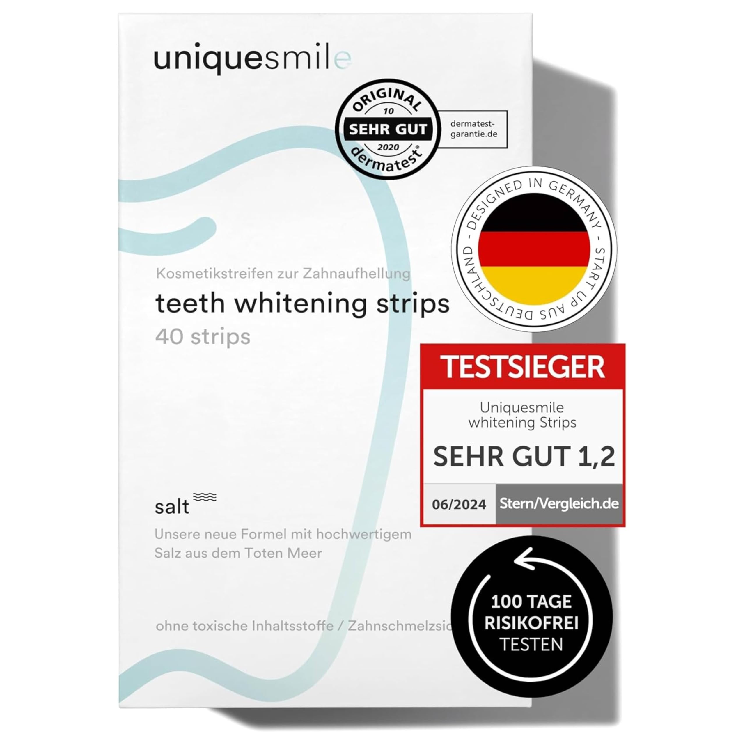 Hochwertiges Teeth whitening kit von UniqueSmile - Testsieger 2023-100 Tage risikofrei testen - All in One Bundle für Zahnaufhellung & weiße Zähne - Zahn Bleaching Set