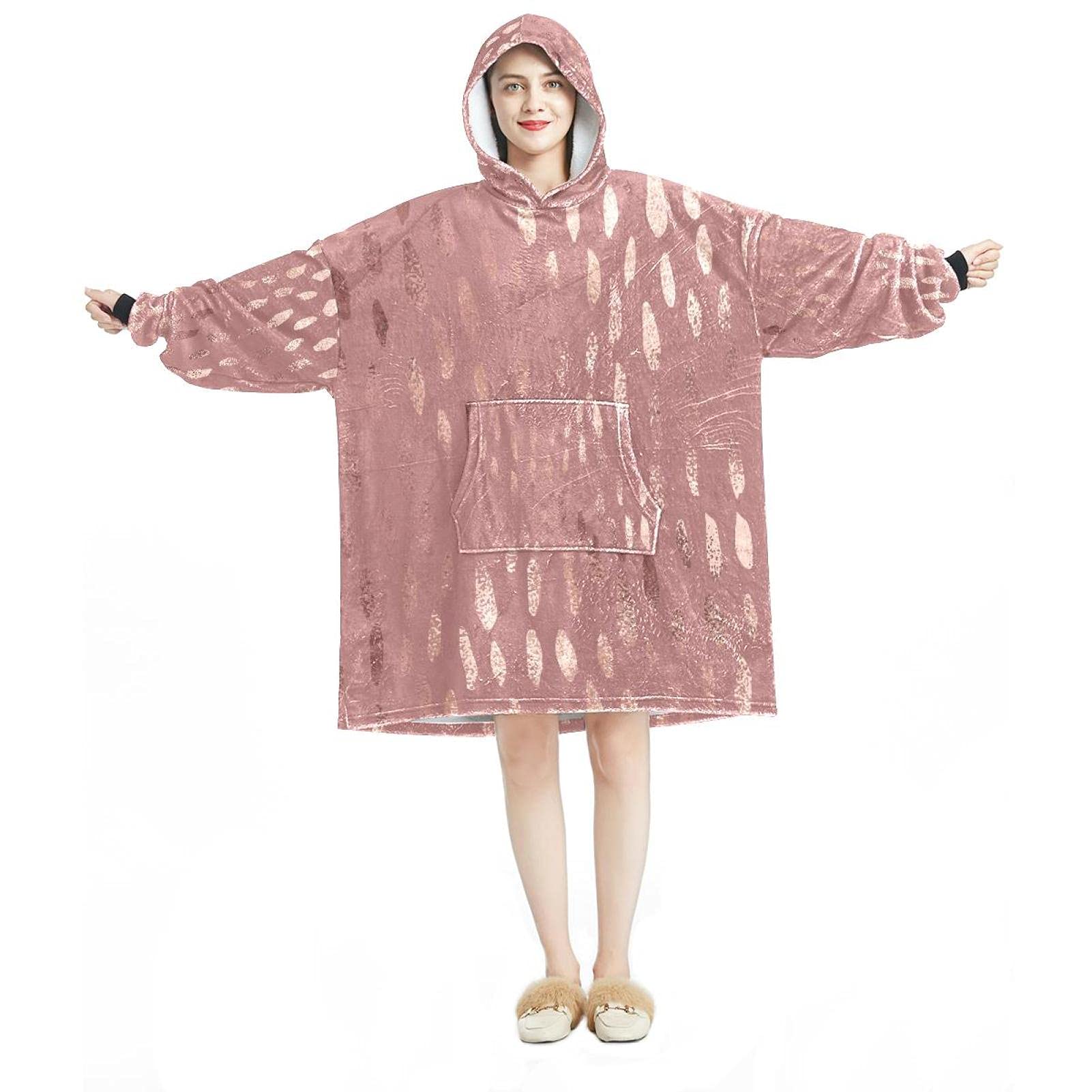 Eslifey Unisex Multicolor 10 Oversized Hoodie Blanket Sweatshirt, Sherpa Flannel Wearable Blanket Hoodies With Pocket For Adults Men Women, Rose Gold Texture
