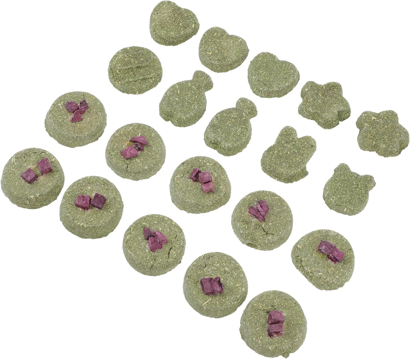 20pcs Natural Molar Grass Cakes Rabbit Chew Purple Sweet Potato Mixed Shapes, Pet Snack for Guinea Pigs, Hamsters, Chinchillas – Small Animal Teeth Care Treats