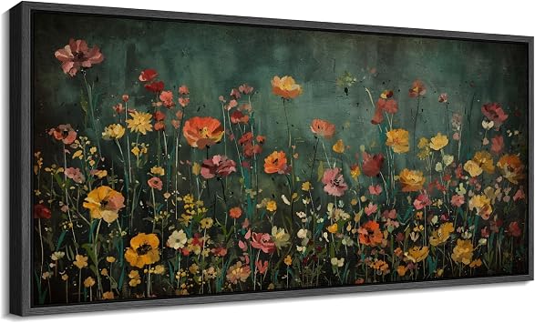 SIGNFORD Extra Large Framed Canvas Vintage Wildflower Garden Framed Colorful Botanical Illustrations Modern Art Calm Warm for Living Room, Bedroom, Office - 60"x30"