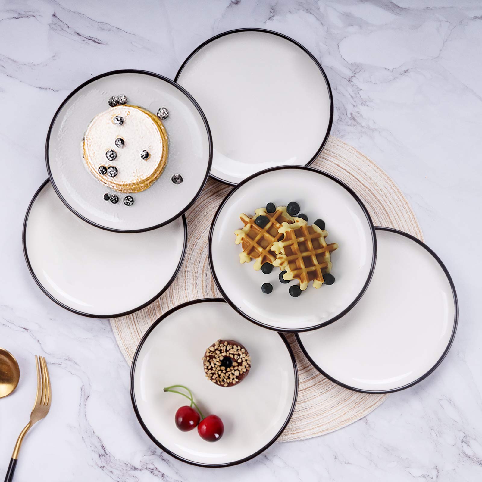 Aquiver 6'' Ceramic Dessert Plates - Color Painted Porcelain Appetizer