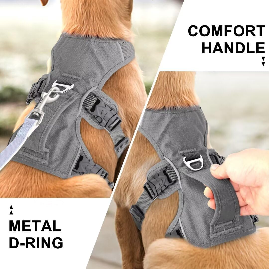 Beirui Escape Proof Dog Harness - Reflective, No Pull with Padded Handle, Waterproof for Daily Walking & Training (Gray, Chest 10-18")