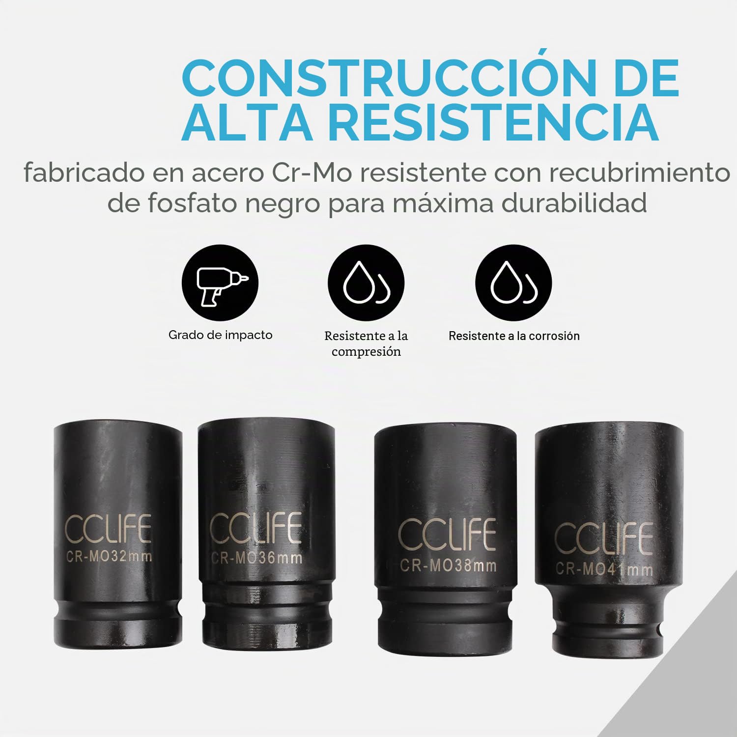 CCLIFE 10pcs 3/4 Juego de Llaves de Vaso hexagonal tuerca de impacto llave de vaso 22-50MM
