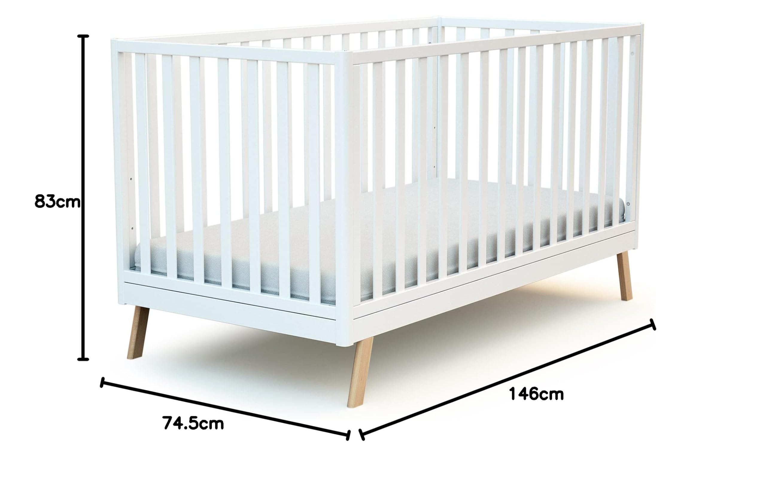 AT4 - Cuna bebé evolutiva KASA madera - Blanco - 70 x 140-146 x 74.50 x 83 cm