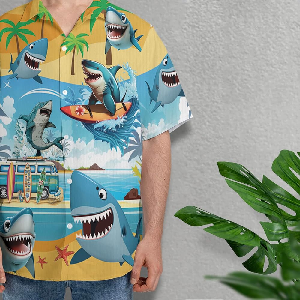 トップス Shark Aloha Shirt DAN Amazon.com: Playful Shark Hawaiian Shirts for Men - Shark