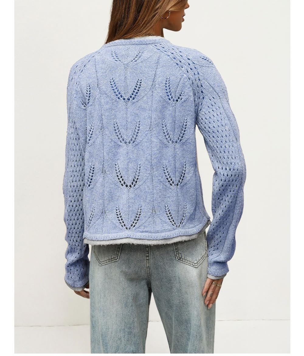 Cardigan Da Donna In Maglia Traforata Leggero Girocollo con Bottoni Sul Davanti Maniche Lunghe Giacca In Maglia Cardigan Casual Ampio Giacca Di Transizione per Ufficio E Abbigliamento Quotidiano
