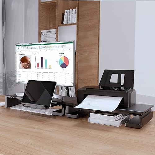 Miniatura 4 de Klearlook - Paquete de 2 soportes para monitor de computadora, soporte plegable para monitor, soporte de computadora ajustable en altura, soporte