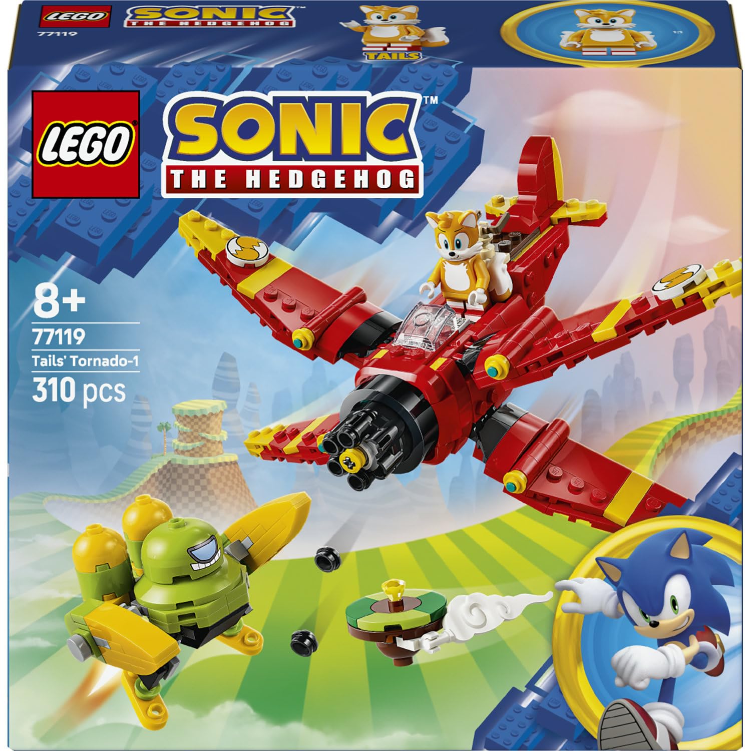 LEGO Sonic the Hedgehog: Tails' Tornado-1-77119 | Toys for 8+ Year Old Boys & Girls, Plane Model, Tails Minifigure, Badnik Figure & Chaos Emerald, Gaming Gift, 310 Pieces