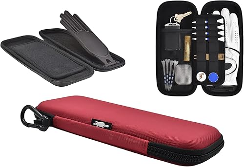 Vista 9 de Platypus Golf Co. Golfing Caddie Hard Travel Case Organizer - Hinging Glove Shaper & Holder - Mesh Pocket & Storage Slots for Phone, Tees, Divot Rojo