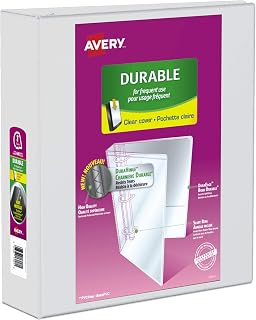 AVERY Durable View Binder, 3" Slant Rings, 600 Sheet Capacity, 3 Ring Binder, 2 Pockets, PVC Free, White (17042)