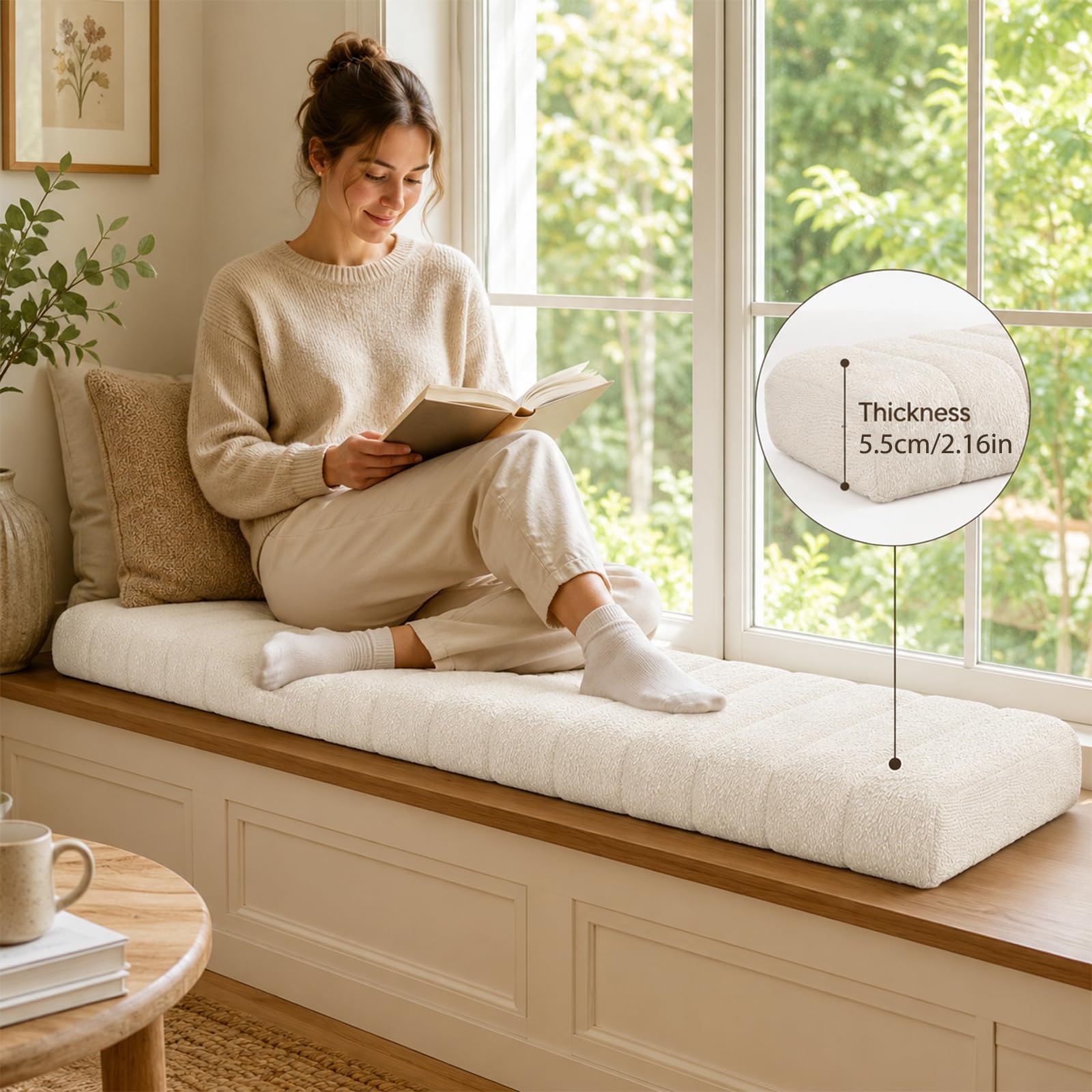 RZYW Coussin de Banc 100x40 120x40 120x45 150x40, 5,5 cm Épais, Lavable Déhoussable Antidérapant, Coussin pour Banc Intérieur Extérieur, Salon Jardin Banquette Balancelle 3 Places,Dark Green,40X120CM