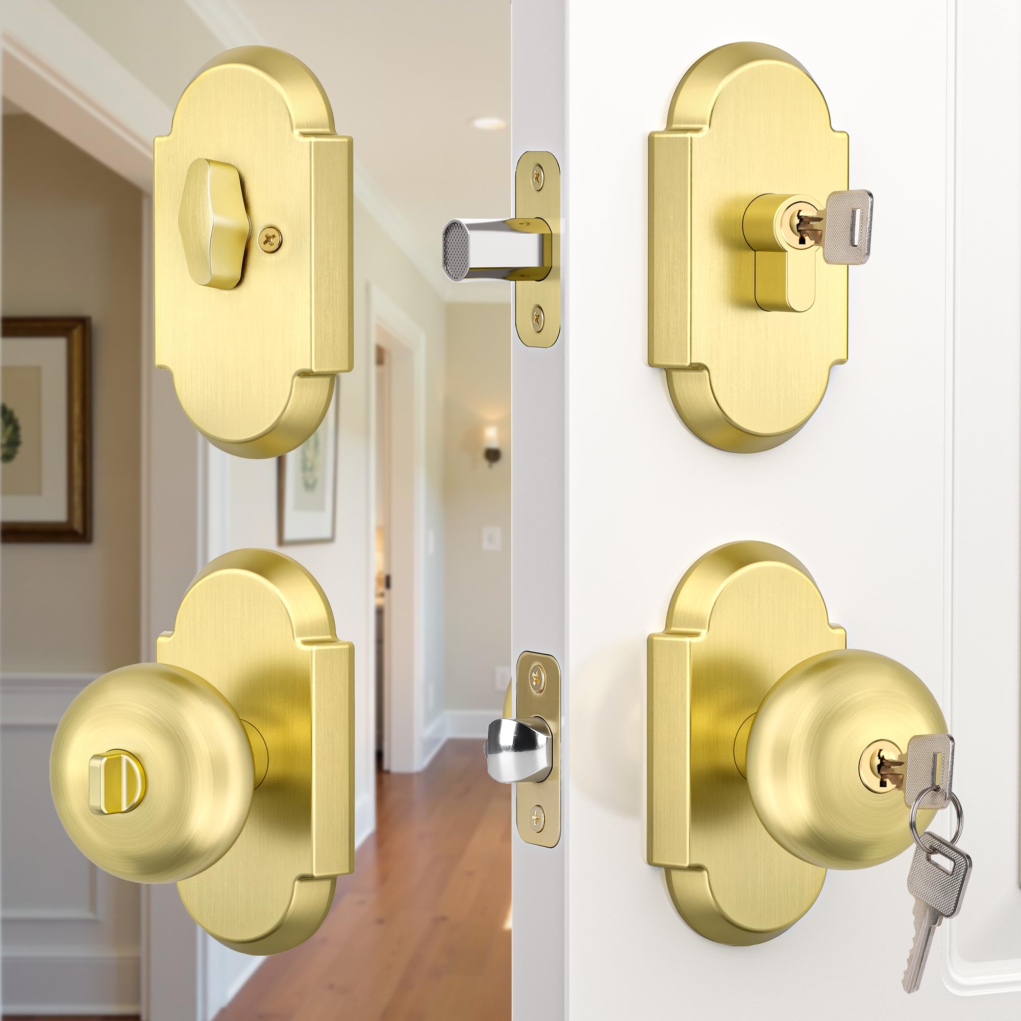 Antique Brass Entry Door Knob with Key Lock -11