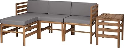 Walker Edison Raya Modern 5 Piece Modular Solid Acacia Wood Patio Set, Set of 5, Brown