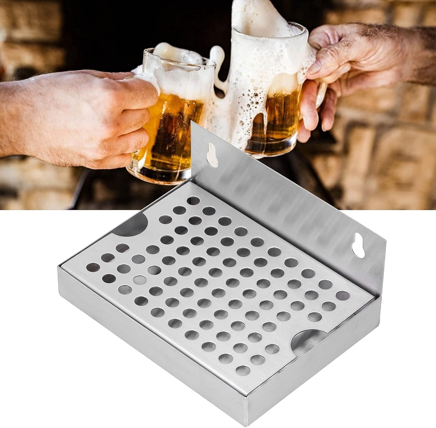 Beer Drip Tray, Wall Mounted Drip Tray Stainless Steel Drink Drop Holder with Removable Grill for Homebrew Kegging Draft Beer