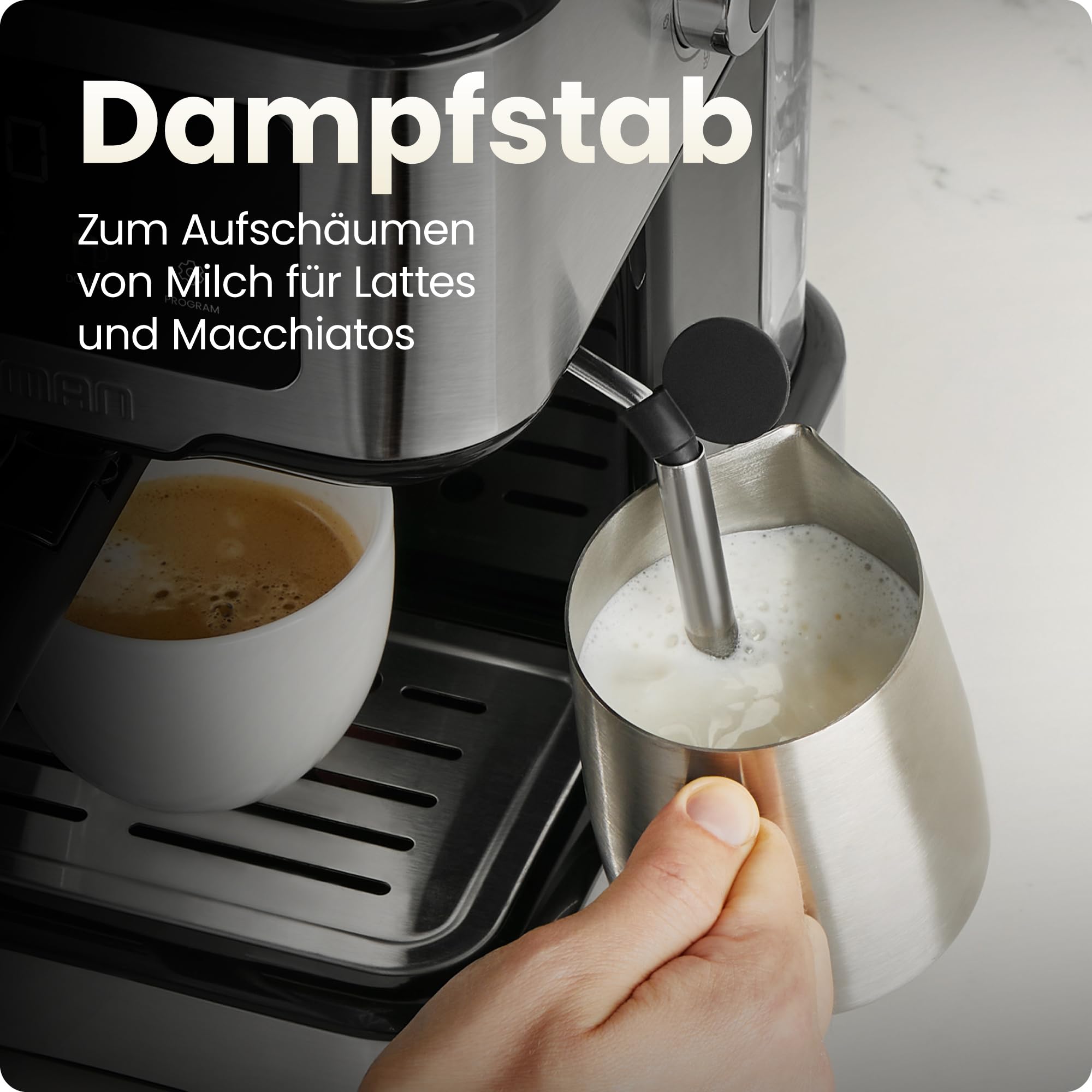 Chefman CraftBrew 15-Bar-Siebträgermaschine, 1,5L-Wassertank, Dampfstab | digitaler Touchscreen, Latte & Cappuccino, kompakt, abnehmbar, Edelstahl