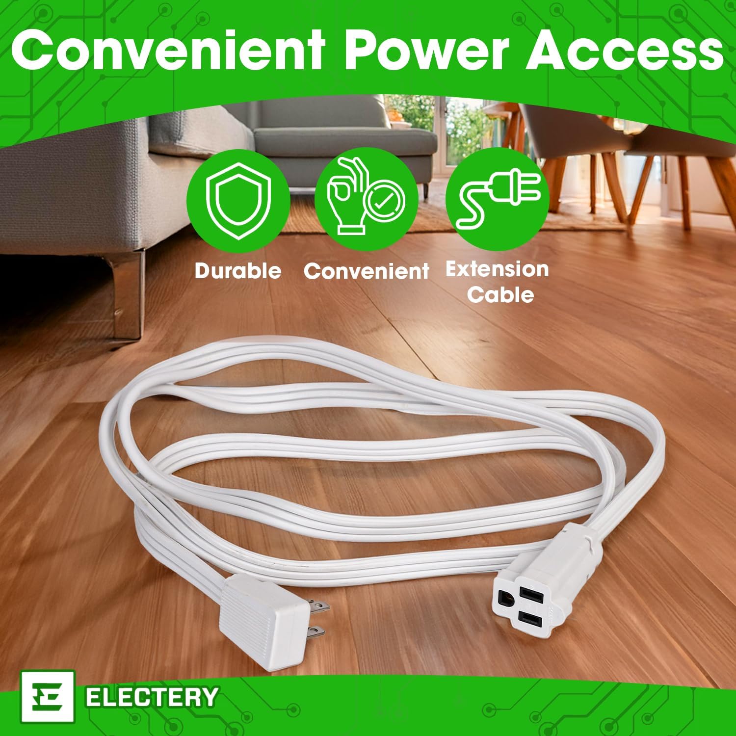 Heavy Duty Appliance Extension Cord, 14 AWG - 3 Prong Grounded Flat Plug, White Power Wire for Indoor Air Conditioner and All Major Appliances, 15 Amps, 1875W, ETL Listed. (3 Ft) - Image 3