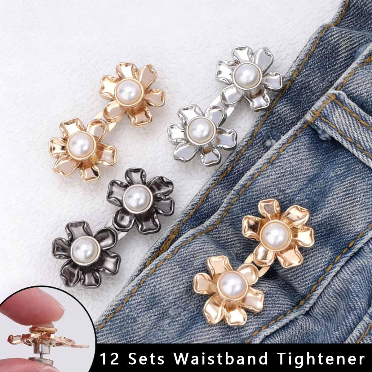 12 Sets Flower Jeans Button Pant Waist Tightener Cute Adjustable Waist Buckle Flat-Back Jeans Button Clips No Sew and No Tools Detachable Decorative Buckles for Pants Women Loose Pants Skirts Sleeves image 3