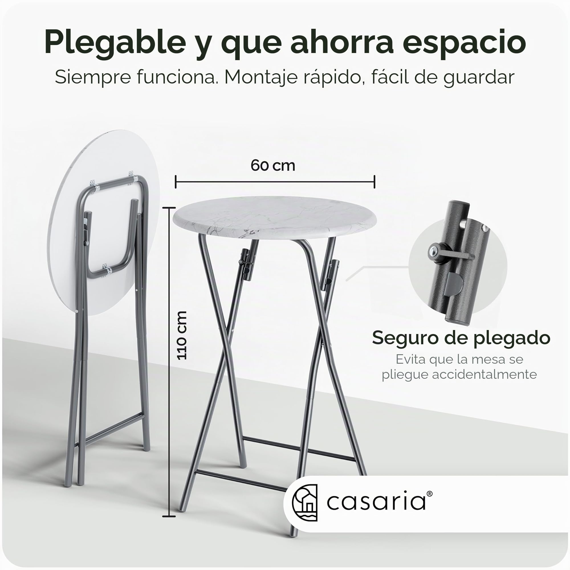 CASARIA® Mesa de Bar Alta Plegable 110x60cm Mesita Bistro Tablero Redondo MDF Aspecto Mármol Eventos Fiesta