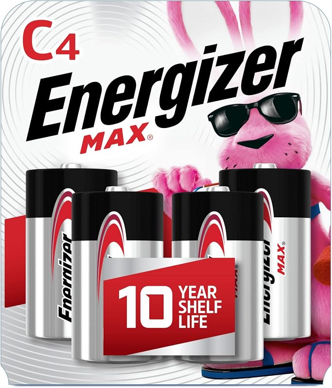 Energizer 30039800039768 Baterías Max C, baterías alcalinas C de primera calidad (4 baterías), plateadas